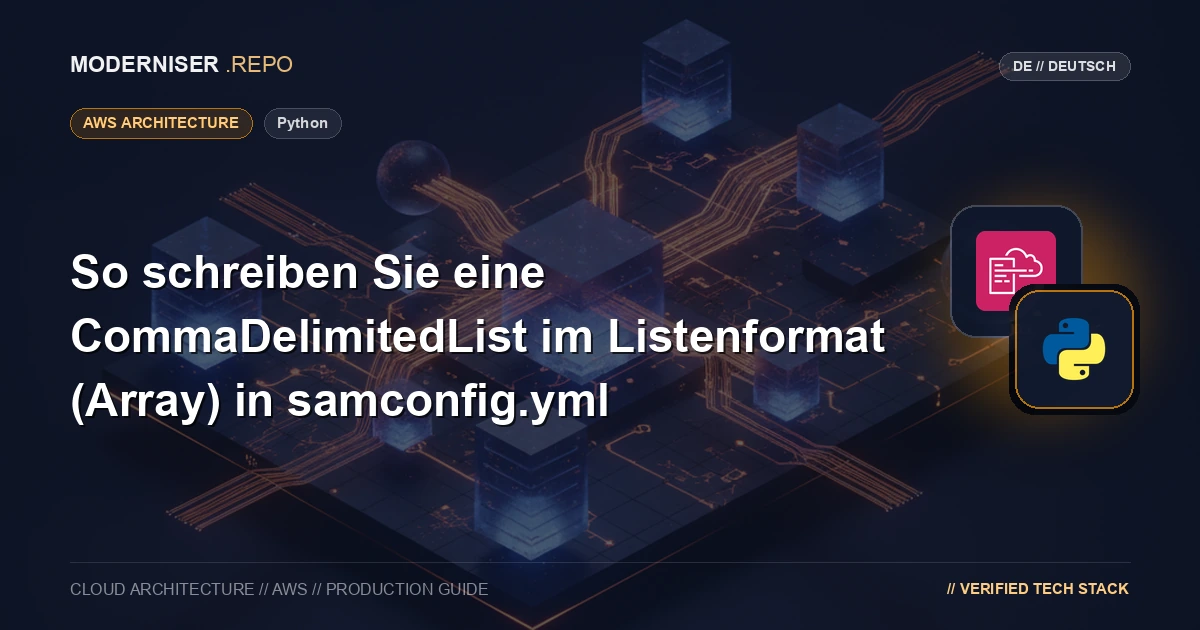 Wenn Sie bei der Bereitstellung mit samconfig.yml in der SAM-CLI Parameter im Typ „CommaDelimitedList“ schreiben, müssen diese als Zeichenfolge geschrieben werden.
Wenn viele Elemente vorhanden sind, wird das Schreiben als Zeichenfolge dazu führen, dass es länger und weniger lesbar wird.
Da CommaDelimitedList in samconfig.yml im Array-Format geschrieben ist, wurde der Konvertierungsprozess in Python implementiert, daher erklären wir, wie das geht.